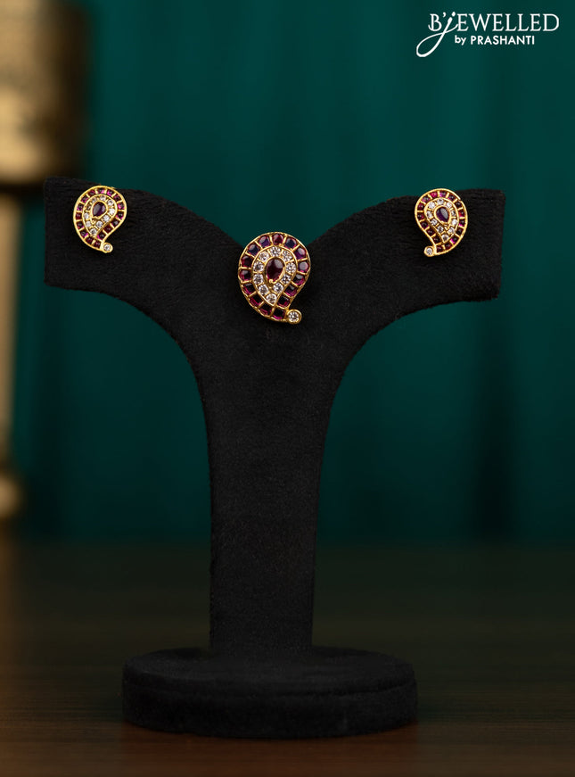 Antique pendant set manga pattern with pink kemp and cz stones