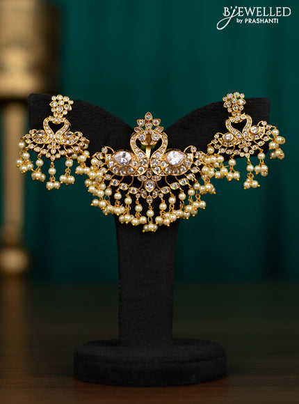 Antique pendant set double peacock design with cz stones and pearl hangings