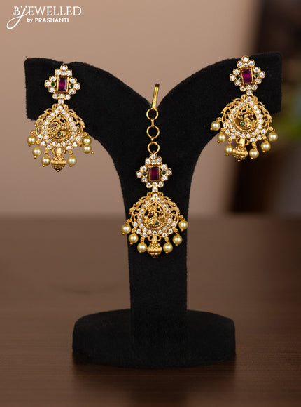Antique combo set peacock design with kemp & cz stones and pearl hangings