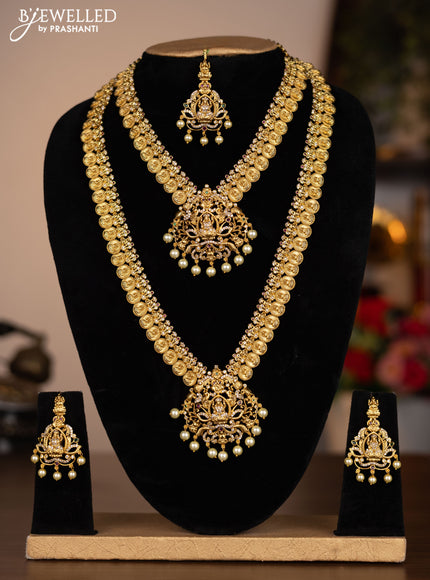 Antique combo set lakshmi design with kemp & cz stones and pearl hangings