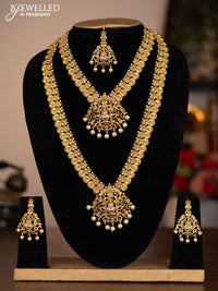 Antique combo set lakshmi design with kemp & cz stones and pearl hangings