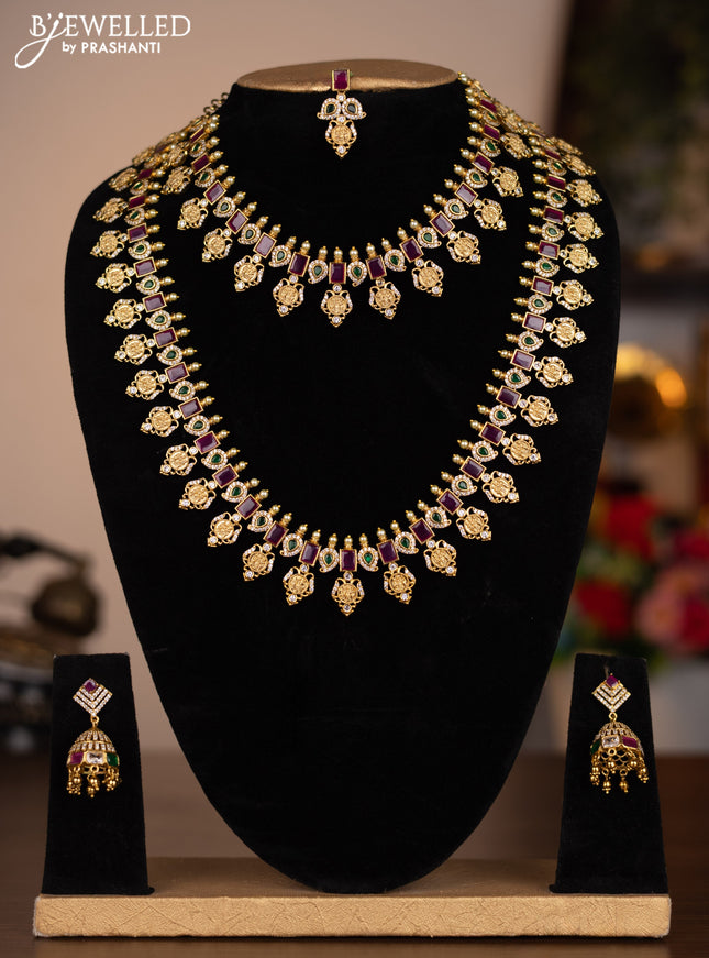 Antique combo set ramdarbar design with kemp & cz stones and pearls