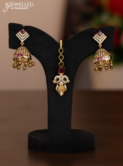 Antique combo set ramdarbar design with kemp & cz stones and pearls