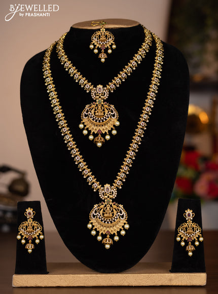 Antique combo set lakshmi design with kemp & cz stones and pearl hangings
