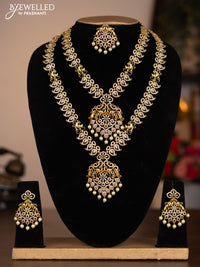 Antique combo set peacock & manga design with kemp & cz stones and pearl hangings