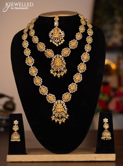 Antique combo set lakshmi design with cz stones and pearl & golden beads hanging