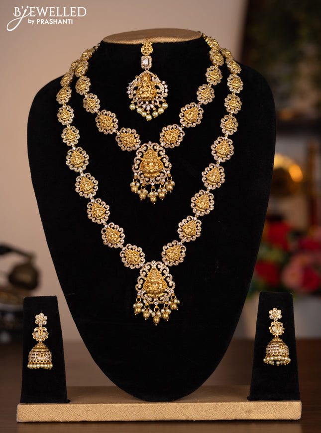 Antique combo set lakshmi design with cz stones and pearl & golden beads hanging