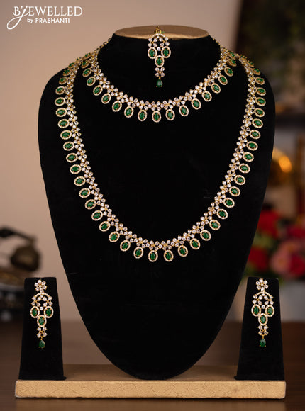 Antique combo set with simple design and green kemp & cz stones