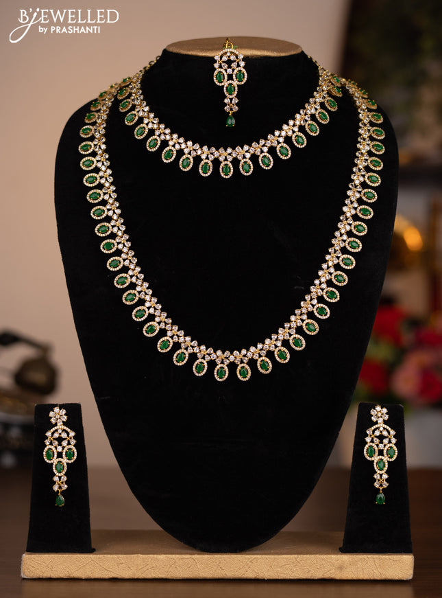 Antique combo set with simple design and green kemp & cz stones