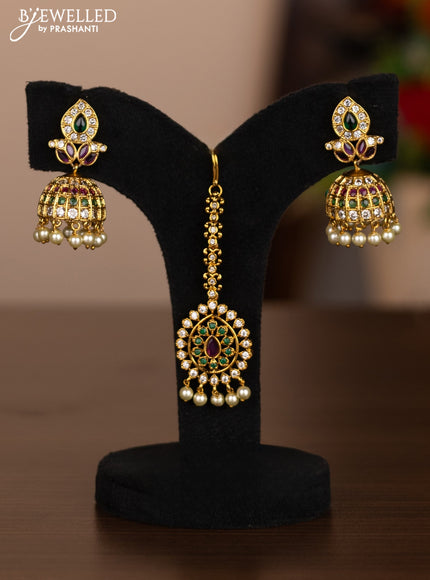 Antique combo set manga & floral design with kemp and cz stones