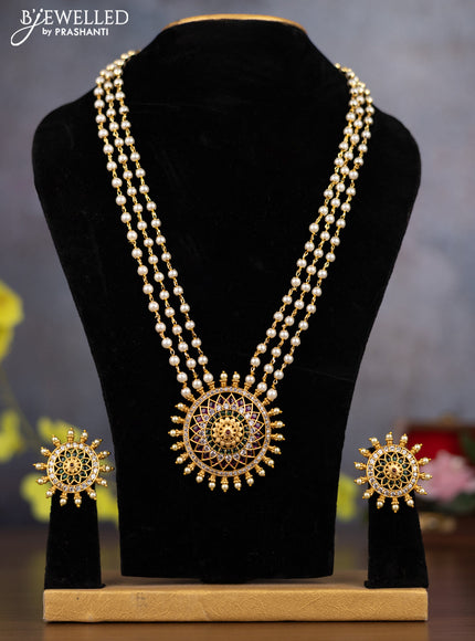 Pearl triple layer Haaram with kemp and cz stones