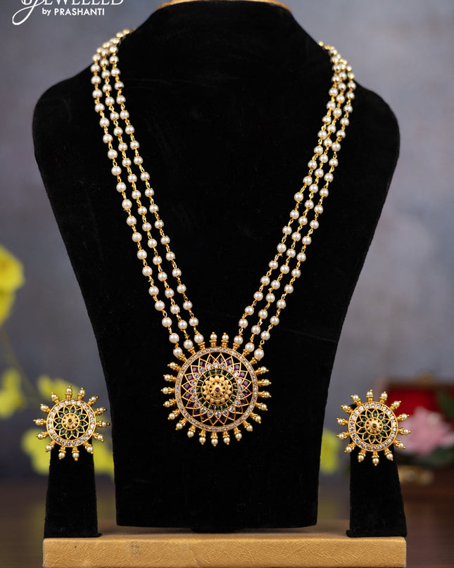 Pearl triple layer Haaram with kemp and cz stones