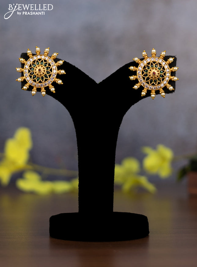 Pearl triple layer Haaram with kemp and cz stones