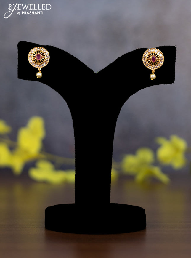 Pearl triple layer Haaram elephant design with kemp & cz stones and pearl hangings