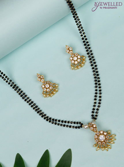 Mangalsutra double layer with cz stones and pearl hangings