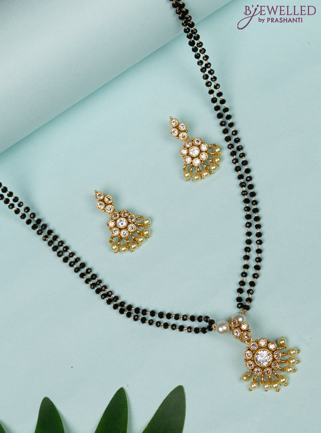 Mangalsutra double layer with cz stones and pearl hangings