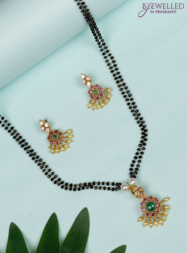 Mangalsutra double layer with kemp & cz stones and pearl hangings