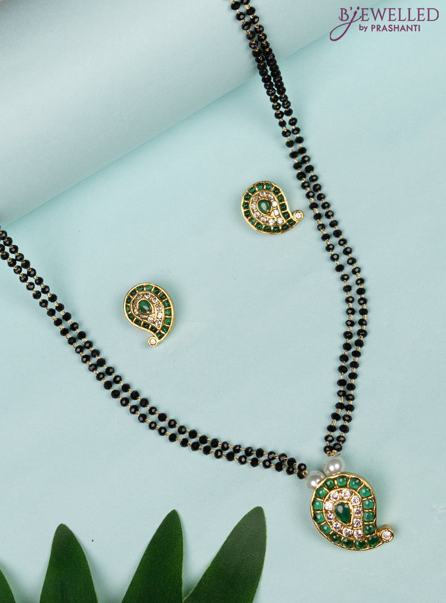 Mangalsutra double layer with manga pendant and emerald & cz stones