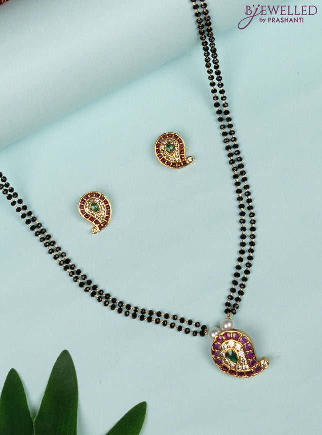 Mangalsutra double layer with manga pendant and kemp & cz stones