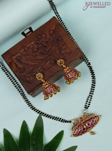 Mangalsutra double layer with kemp stones and golden beads hanging