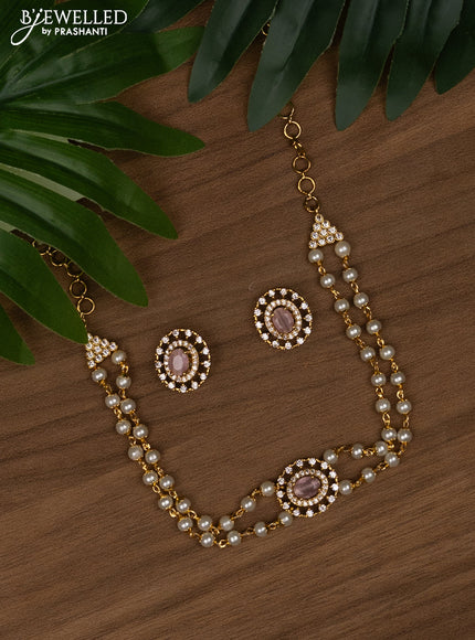 Pearl choker with baby pink and cz stones