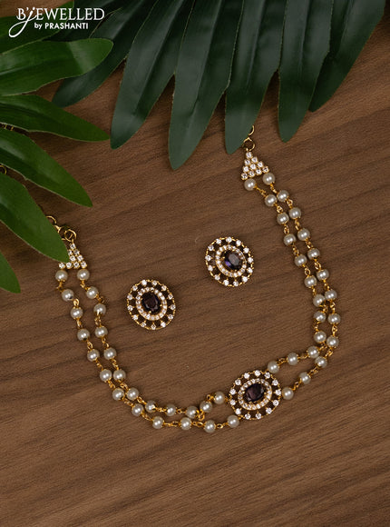 Pearl choker with violet and cz stones