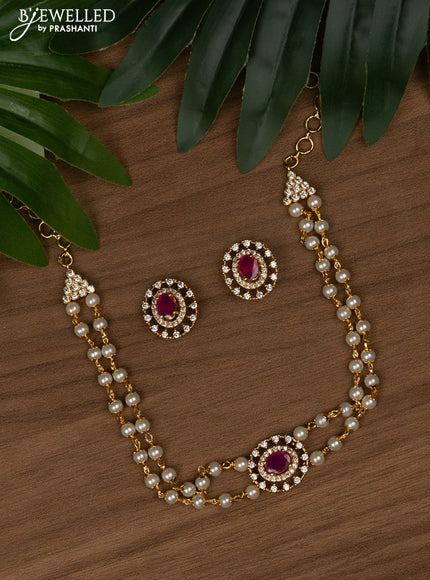Pearl choker with ruby and cz stones