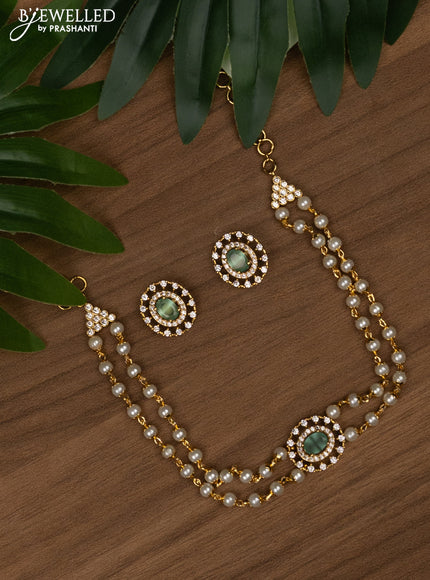 Pearl choker with mint green and cz stones