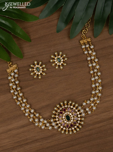 Pearl choker with kemp & cz stones and pearls