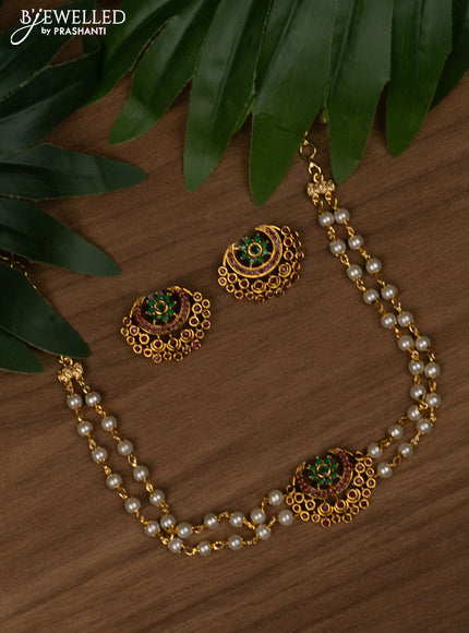 Pearl choker with kemp and cz stones