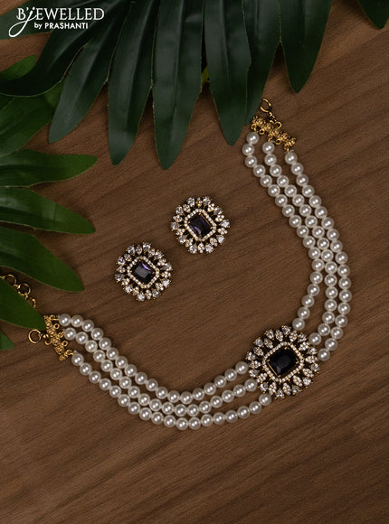 Pearl choker with violet and cz stones