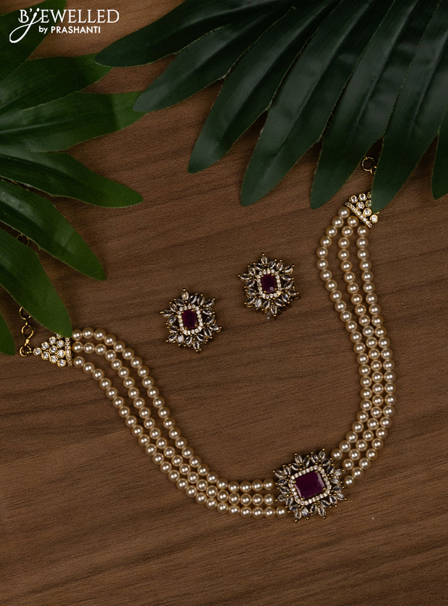 Pearl choker with ruby and cz stones