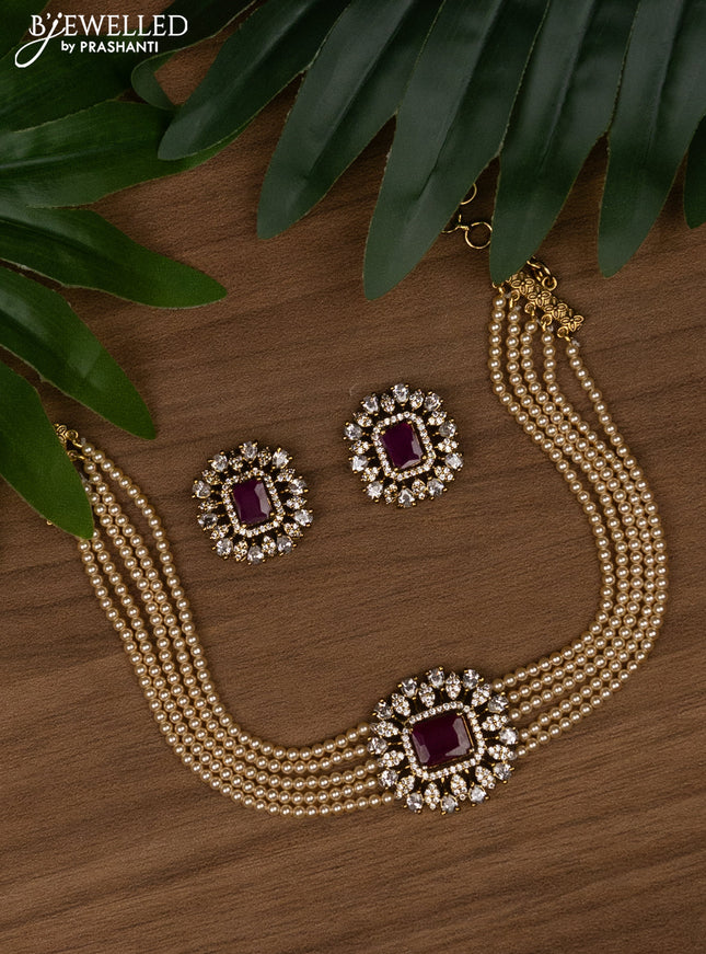 Pearl choker with ruby and cz stones