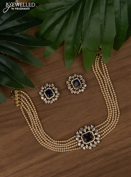 Pearl choker with sapphire and cz stones