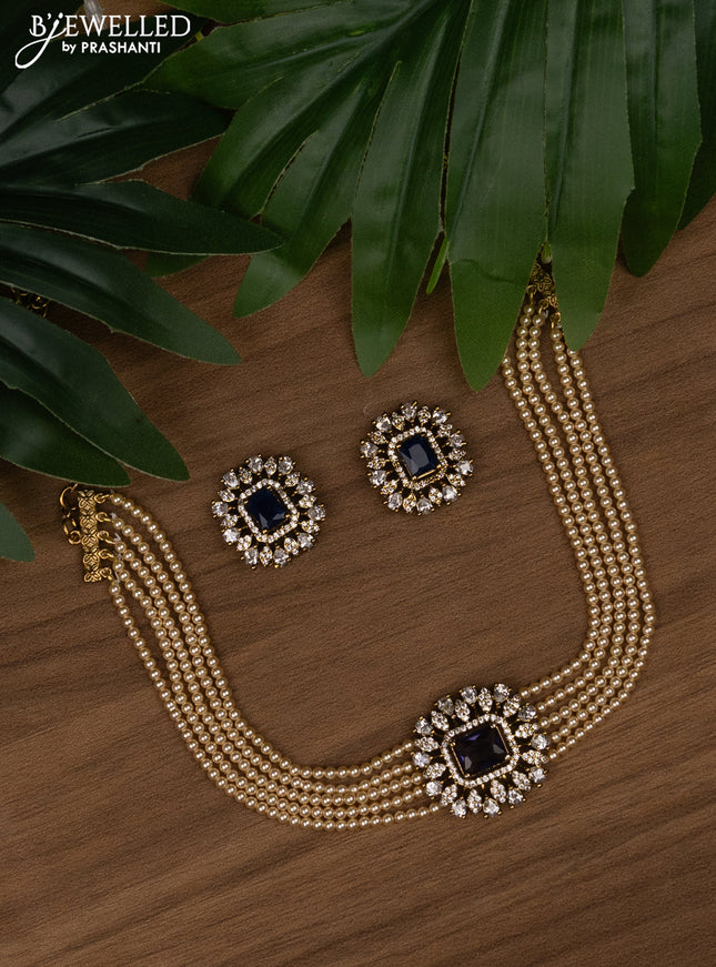 Pearl choker with sapphire and cz stones