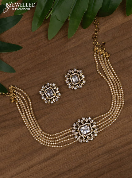 Pearl choker with cz stones