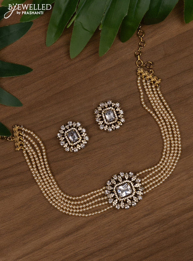 Pearl choker with cz stones