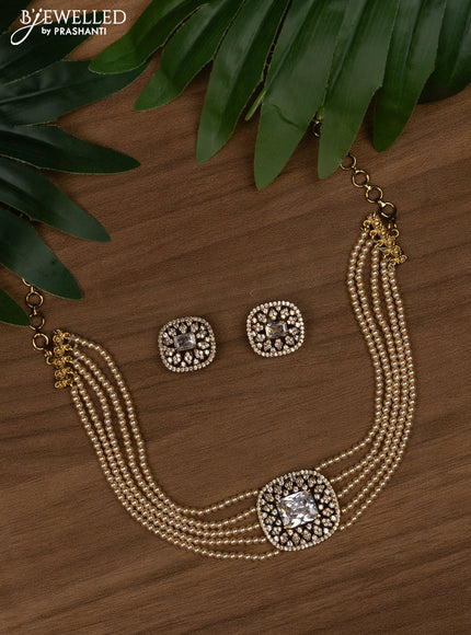 Pearl choker with cz stones