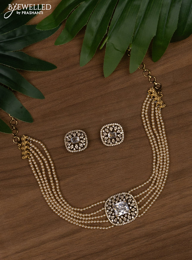 Pearl choker with cz stones