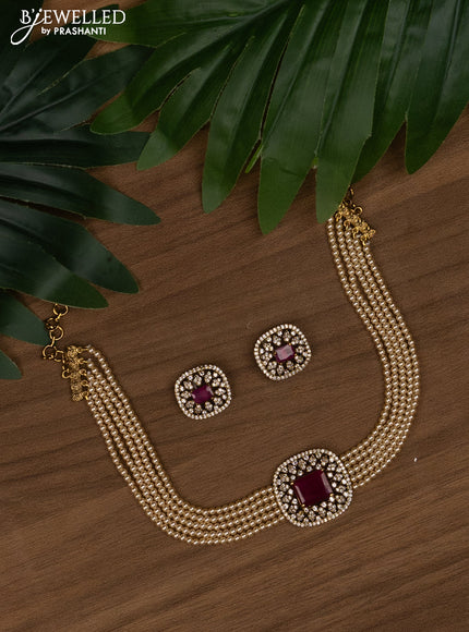 Pearl choker with ruby and cz stones