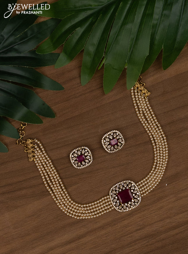 Pearl choker with ruby and cz stones