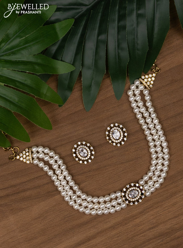 Pearl choker with cz stones