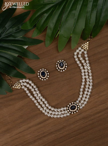 Pearl choker with sapphire and cz stones