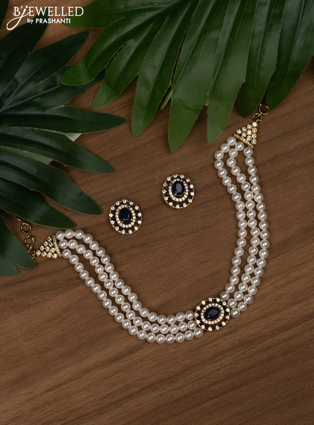 Pearl choker with sapphire and cz stones