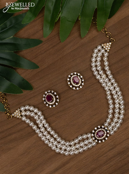 Pearl choker with ruby and cz stones