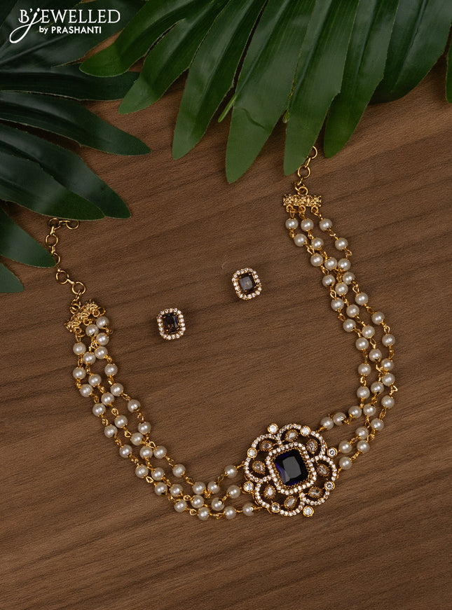 Pearl choker with violet and cz stones
