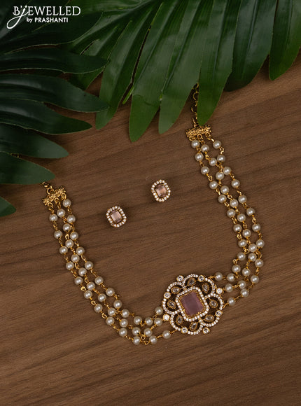 Pearl choker with baby pink and cz stones