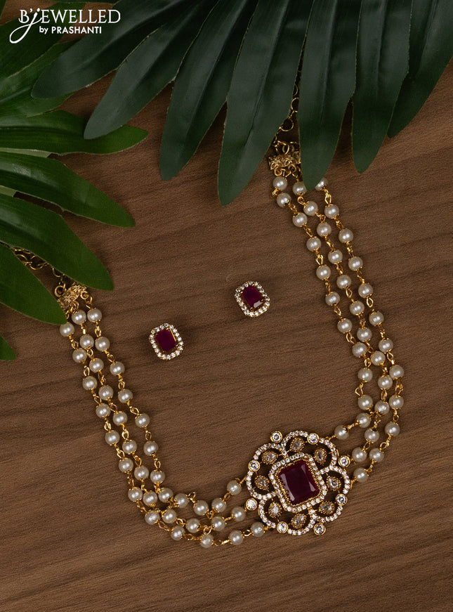 Pearl choker with ruby and cz stones