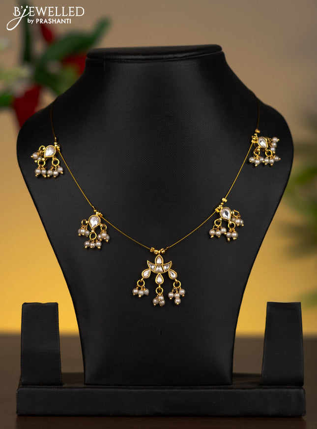 Invisible chain with kundan stones and pearl hangings without earrings