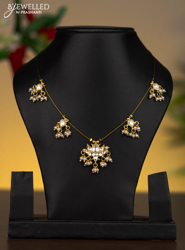 Invisible chain with kundan stones and pearl hangings without earrings